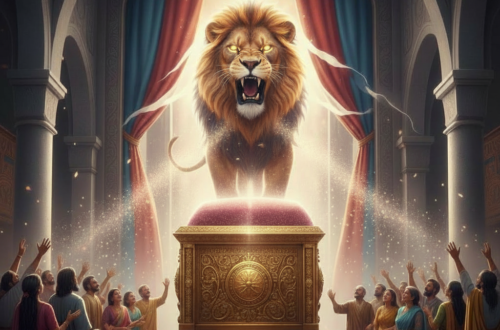 నిబంధన మందసం మరియు యూదా గోత్రపు సింహం ఆరాధన చిత్రము